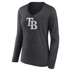 Tampa Bay Rays Women's Personalized Monochrome Name & Number Long Sleeve V-Neck T-Shirt - Charcoal - MLB Lifestyle