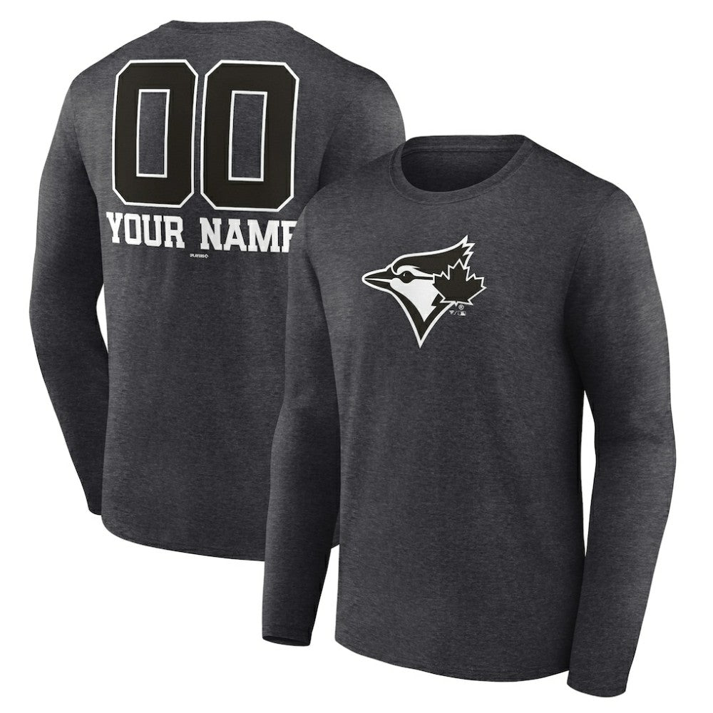 Toronto Blue Jays Personalized Monochrome Name & Number Long Sleeve T-Shirt - Charcoal - MLB on Sale