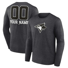Toronto Blue Jays Personalized Monochrome Name & Number Long Sleeve T-Shirt - Charcoal - MLB on Sale