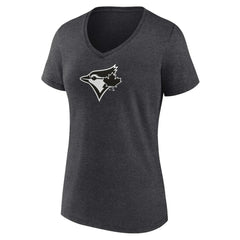 Toronto Blue Jays Women's Personalized Monochrome Name & Number V-Neck T-Shirt - Charcoal - MLB Lifestyle