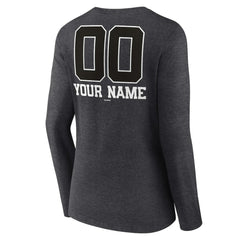 Washington Nationals Women's Personalized Monochrome Name & Number Long Sleeve V-Neck T-Shirt - Charcoal - MLB Lifestyle
