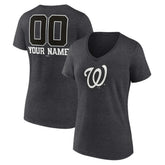 Washington Nationals Women's Personalized Monochrome Name & Number V-Neck T-Shirt - Charcoal - MLB Sale