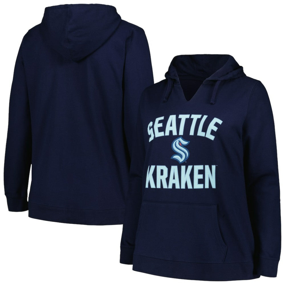 Seattle Kraken Profile Women's Plus Size Arch Over Logo Pullover Hoodie - Deep Sea Blue - NHL 200745694