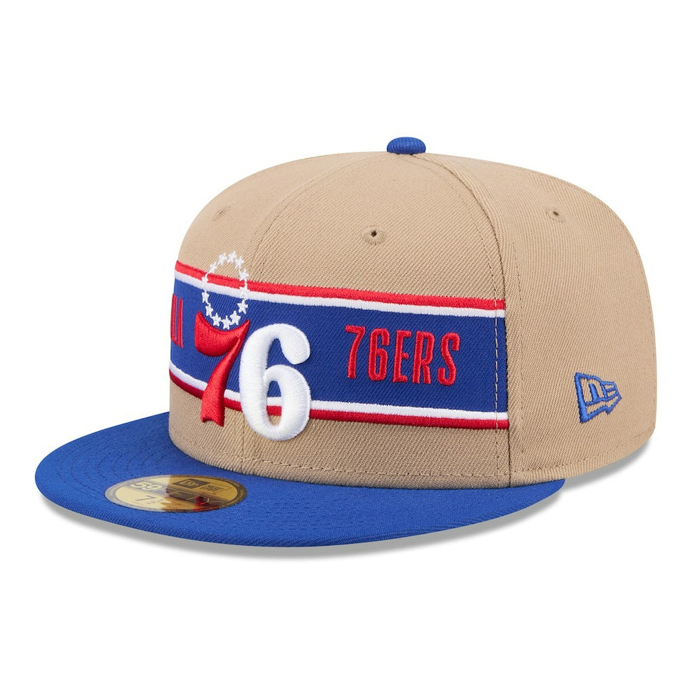 Philadelphia 76ers 2024 NBA Draft 59FIFTY Fitted Hat Tan/Royal | New Era Near Me