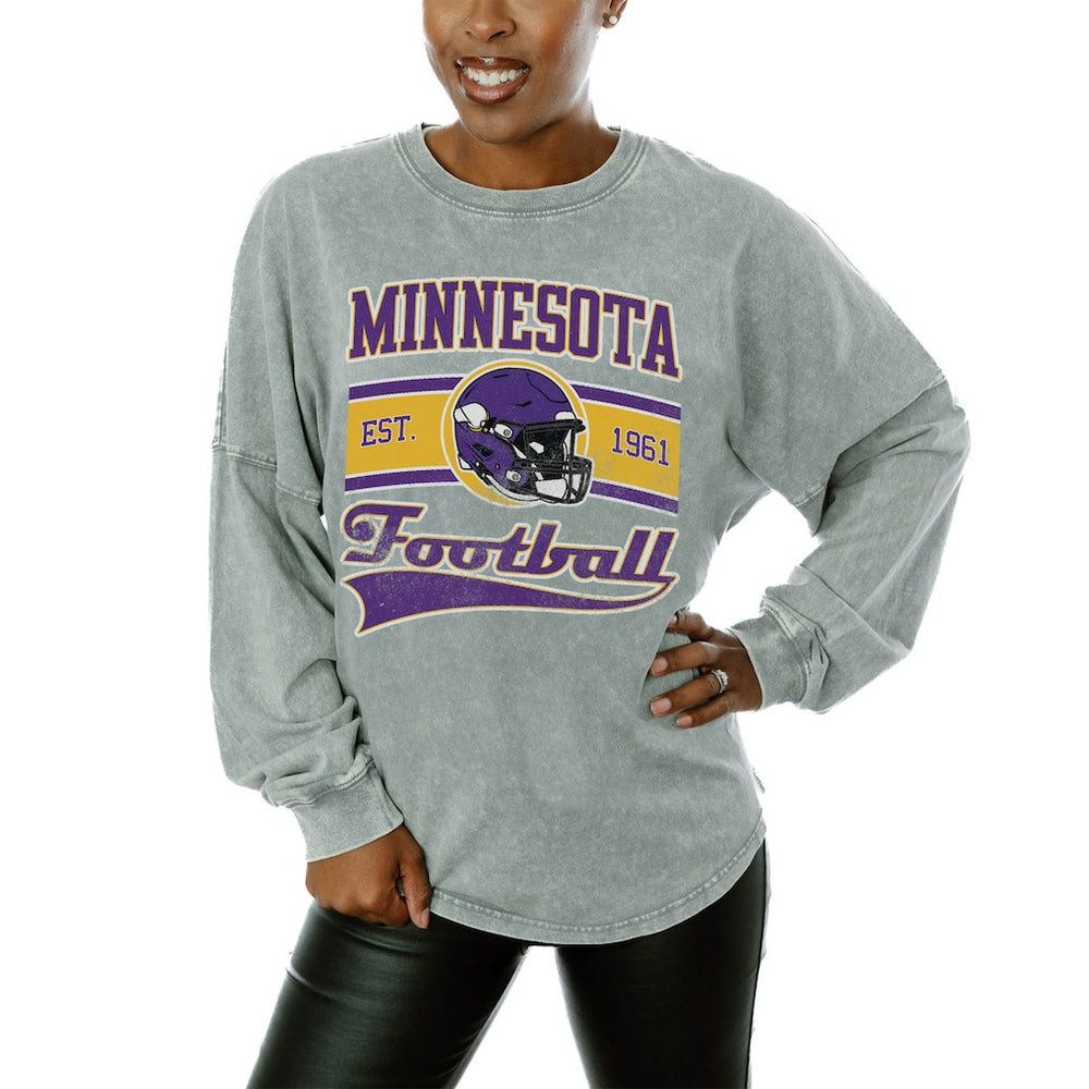 Minnesota Vikings Gameday Couture Women's Snow Wash Oversized Long Sleeve T-Shirt – Gray