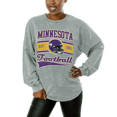 Minnesota Vikings Gameday Couture Women's Snow Wash Oversized Long Sleeve T-Shirt – Gray