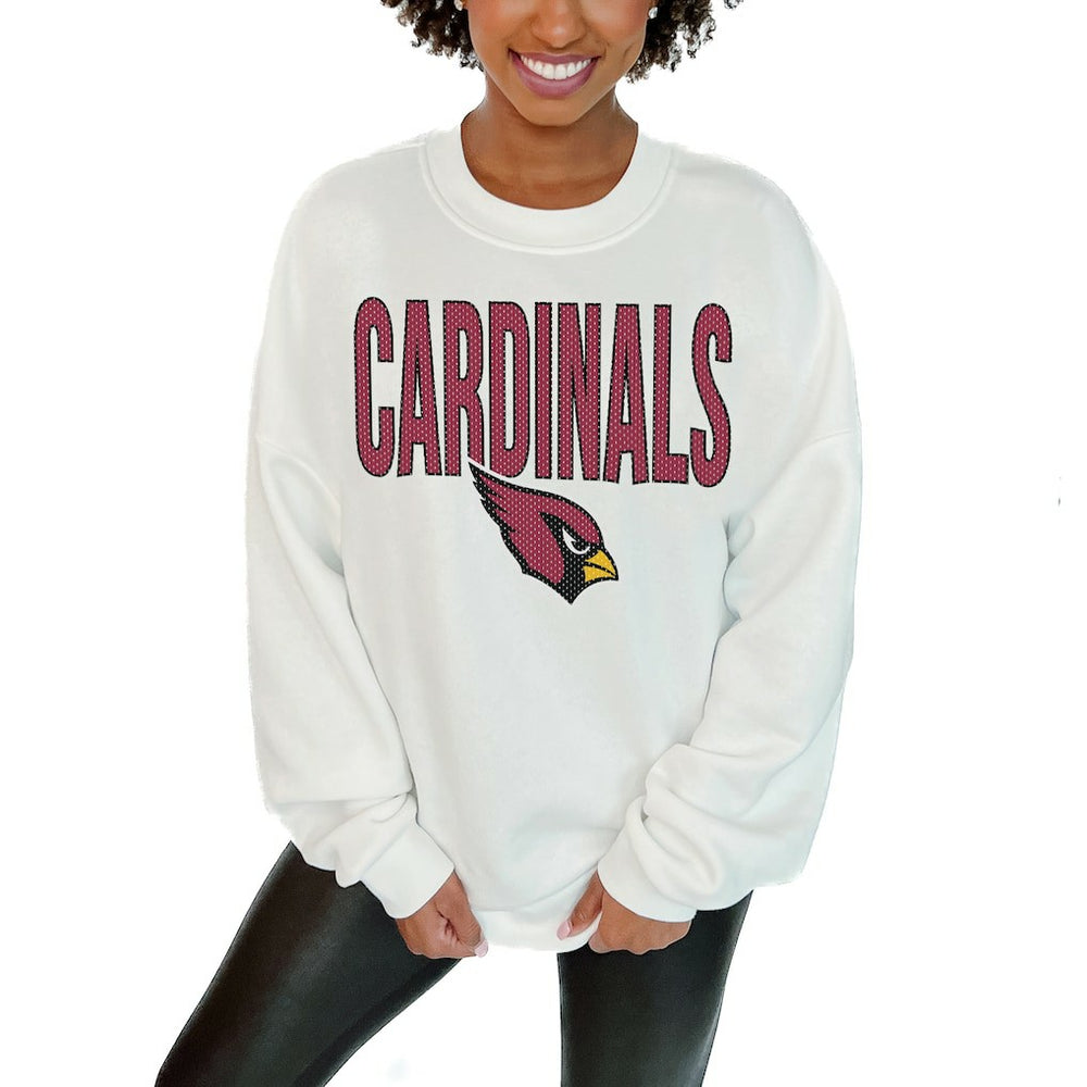Arizona Cardinals Gameday Couture Women's Just Go With It Oversized Long Sleeve Crewneck Sweatshirt – White