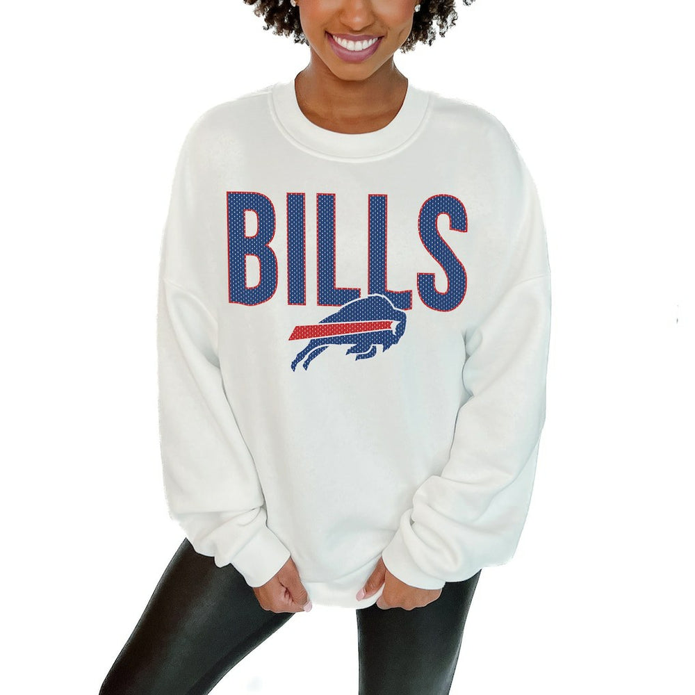 Buffalo Bills Gameday Couture Women's Just Go With It Oversized Long Sleeve Crewneck Sweatshirt – White