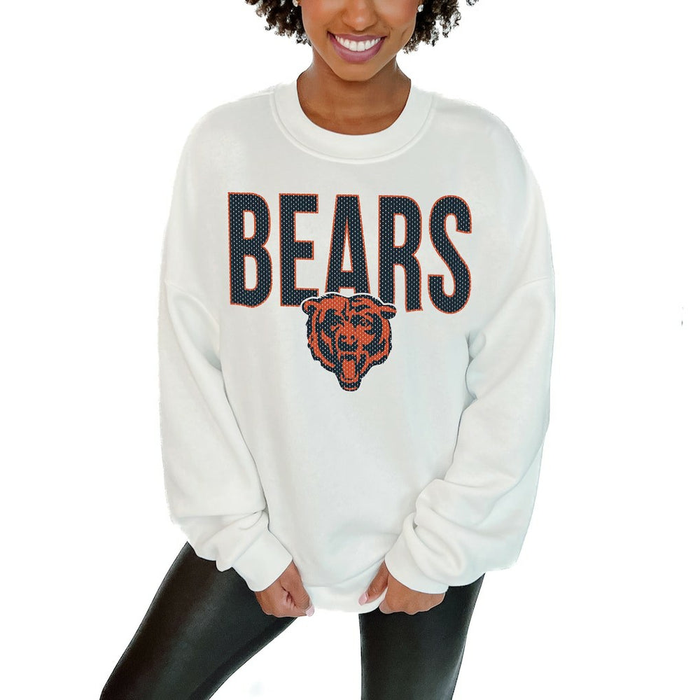 Chicago Bears Gameday Couture Women's Just Go With It Oversized Long Sleeve Crewneck Sweatshirt – White