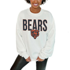 Chicago Bears Gameday Couture Women's Just Go With It Oversized Long Sleeve Crewneck Sweatshirt – White