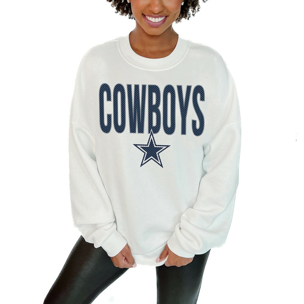 Dallas Cowboys Gameday Couture Women's Just Go With It Oversized Long Sleeve Crewneck Sweatshirt – White