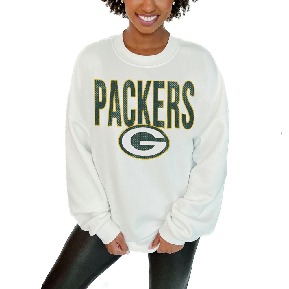 Green Bay Packers Gameday Couture Women's Just Go With It Oversized Long Sleeve Crewneck Sweatshirt – White