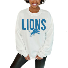 Detroit Lions Gameday Couture Women's Just Go With It Oversized Long Sleeve Crewneck Sweatshirt – White