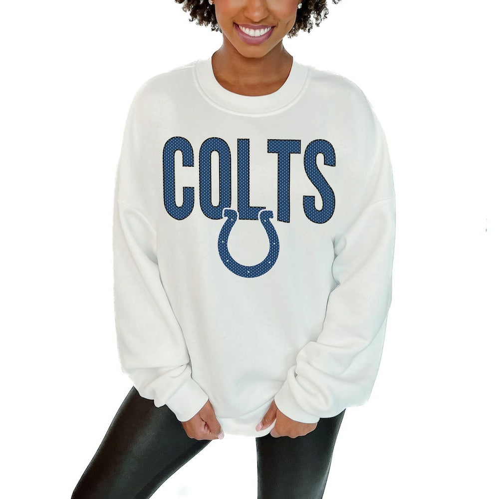 Indianapolis Colts Gameday Couture Women's Just Go With It Oversized Long Sleeve Crewneck Sweatshirt – White