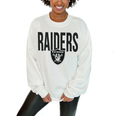 Las Vegas Raiders Gameday Couture Women's Just Go With It Oversized Long Sleeve Crewneck Sweatshirt – White