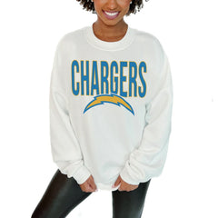 Los Angeles Chargers Gameday Couture Women's Just Go With It Oversized Long Sleeve Crewneck Sweatshirt – White
