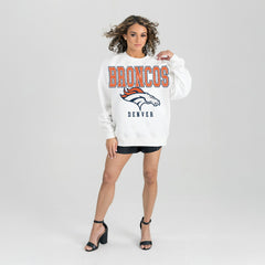 Denver Broncos Gameday Couture Women's Sunday Drives Oversized Crewneck Pullover Sweatshirt – White