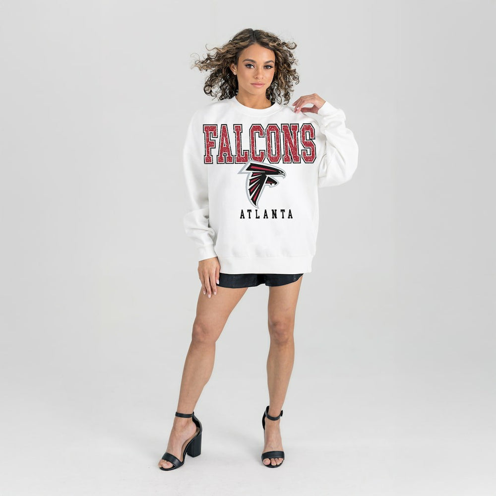 Atlanta Falcons Gameday Couture Women's Sunday Drives Oversized Crewneck Pullover Sweatshirt – White
