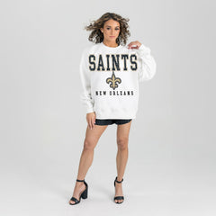 New Orleans Saints Gameday Couture Women's Sunday Drives Oversized Crewneck Pullover Sweatshirt – White