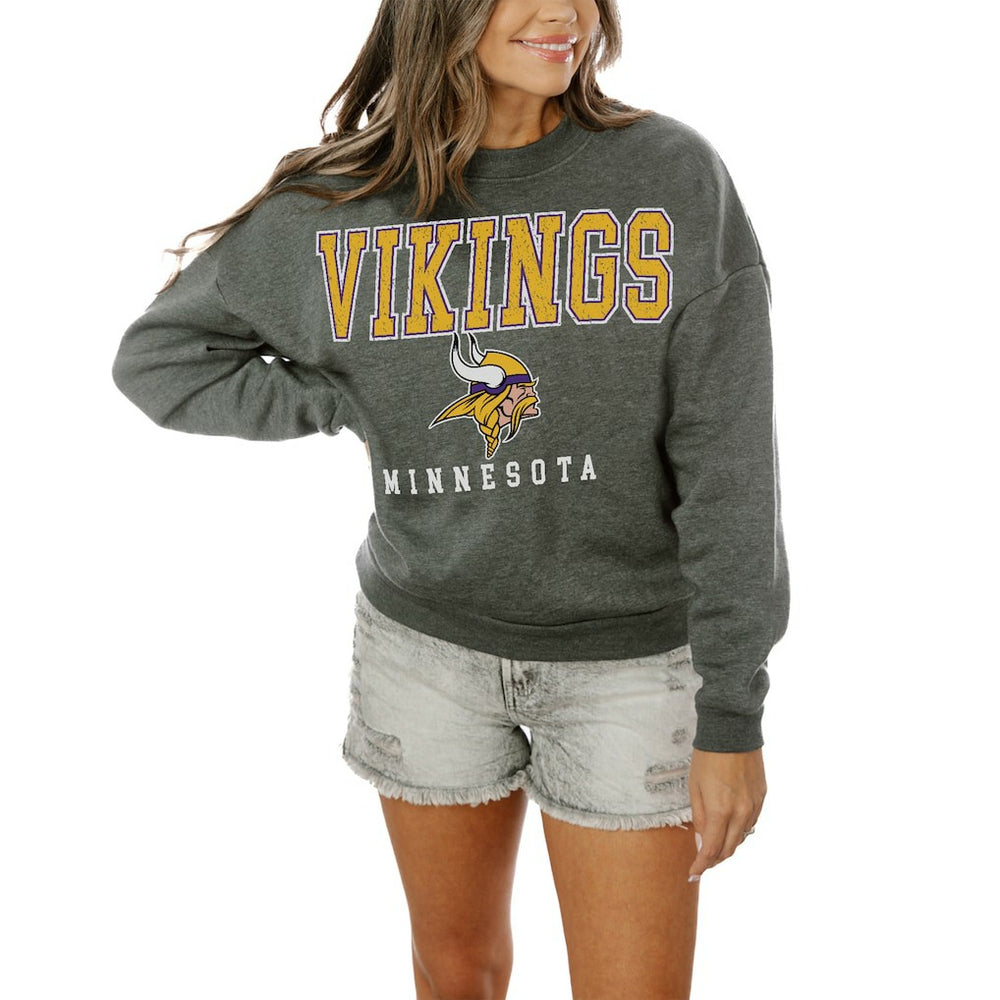 Minnesota Vikings Gameday Couture Women's Oversized Bring The Energy Pullover Sweatshirt – Charcoal