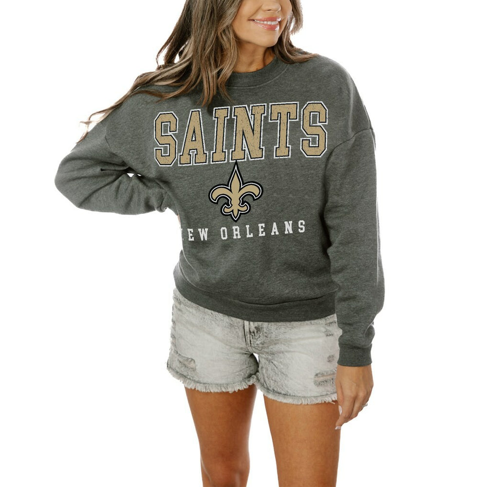 New Orleans Saints Gameday Couture Women's Oversized Bring The Energy Pullover Sweatshirt – Charcoal