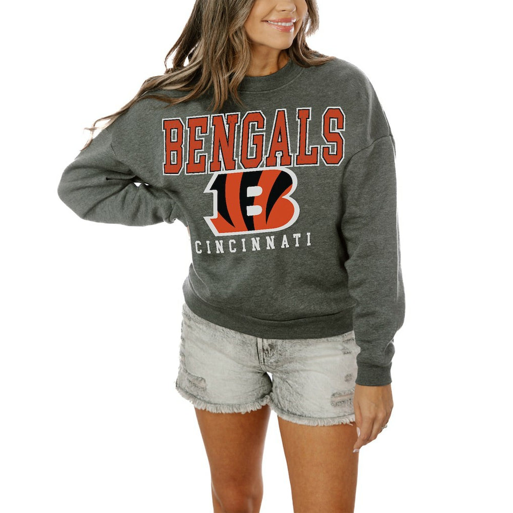 Cincinnati Bengals Gameday Couture Women's Oversized Bring The Energy Pullover Sweatshirt – Charcoal