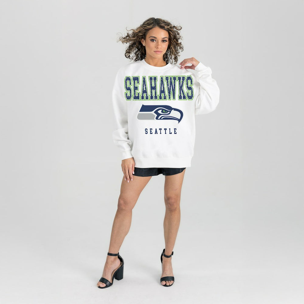 Seattle Seahawks Gameday Couture Women's Sunday Drives Oversized Crewneck Pullover Sweatshirt – White