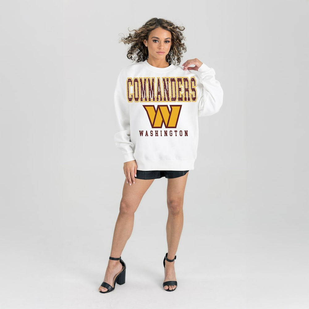Washington Commanders Gameday Couture Women's Sunday Drives Oversized Crewneck Pullover Sweatshirt – White