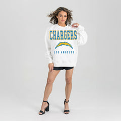 Los Angeles Chargers Gameday Couture Women's Sunday Drives Oversized Crewneck Pullover Sweatshirt – White