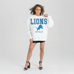 Detroit Lions Gameday Couture Women's Sunday Drives Oversized Crewneck Pullover Sweatshirt – White