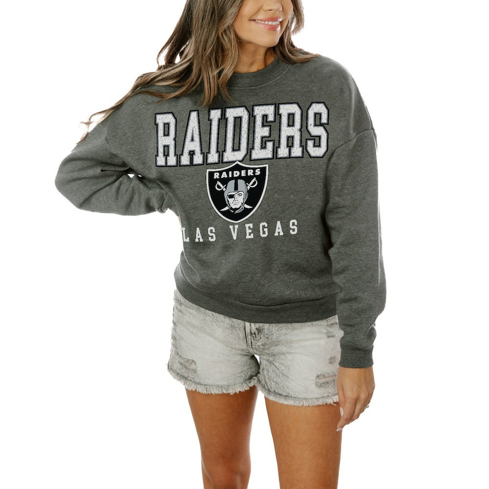 Las Vegas Raiders Gameday Couture Women's Oversized Bring The Energy Pullover Sweatshirt – Charcoal