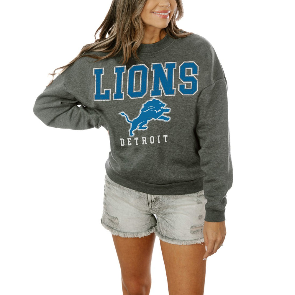 Detroit Lions Gameday Couture Women's Oversized Bring The Energy Pullover Sweatshirt – Charcoal
