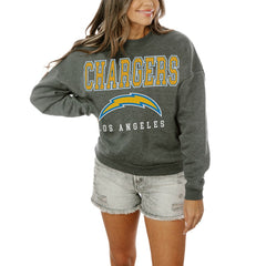 Los Angeles Chargers Gameday Couture Women's Oversized Bring The Energy Pullover Sweatshirt – Charcoal