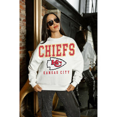 Kansas City Chiefs Gameday Couture Women's Sunday Drives Oversized Crewneck Pullover Sweatshirt – White