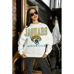 Jacksonville Jaguars Gameday Couture Women's Sunday Drives Oversized Crewneck Pullover Sweatshirt – White