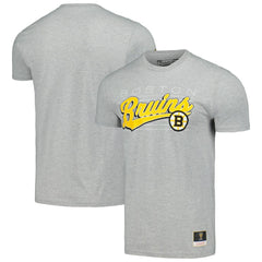 Boston Bruins Mitchell & Ness 100th Anniversary Script Sweep T-Shirt - Heather Gray - NHL 200761509