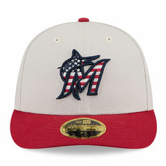 Miami Marlins New Era 2024 Fourth of July Low Profile 59FIFTY Fitted Hat - Khaki/Red - New Era Sale