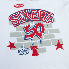Philadelphia 76ers x Tats Cru Hardwood Classics Brick Pullover Hoodie White | Mitchell & Ness US