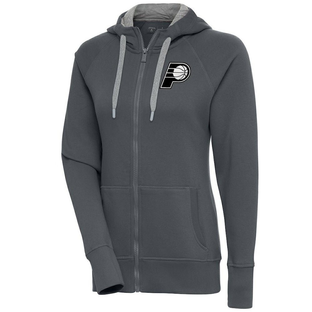 Indiana Pacers Antigua Women's Brushed Metallic Victory Full-Zip Hoodie - Charcoal