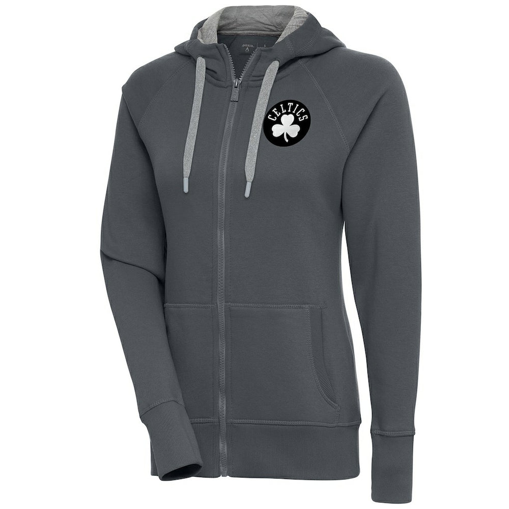 Boston Celtics Antigua Women's Brushed Metallic Victory Full-Zip Hoodie - Charcoal