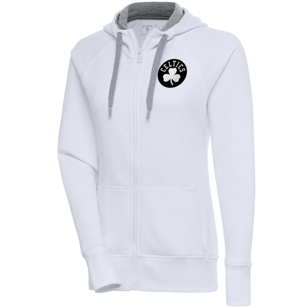 Boston Celtics Antigua Women's Brushed Metallic Victory Full-Zip Hoodie - White