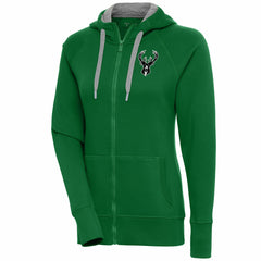 Milwaukee Bucks Antigua Women's Brushed Metallic Victory Full-Zip Hoodie - Hunter Green