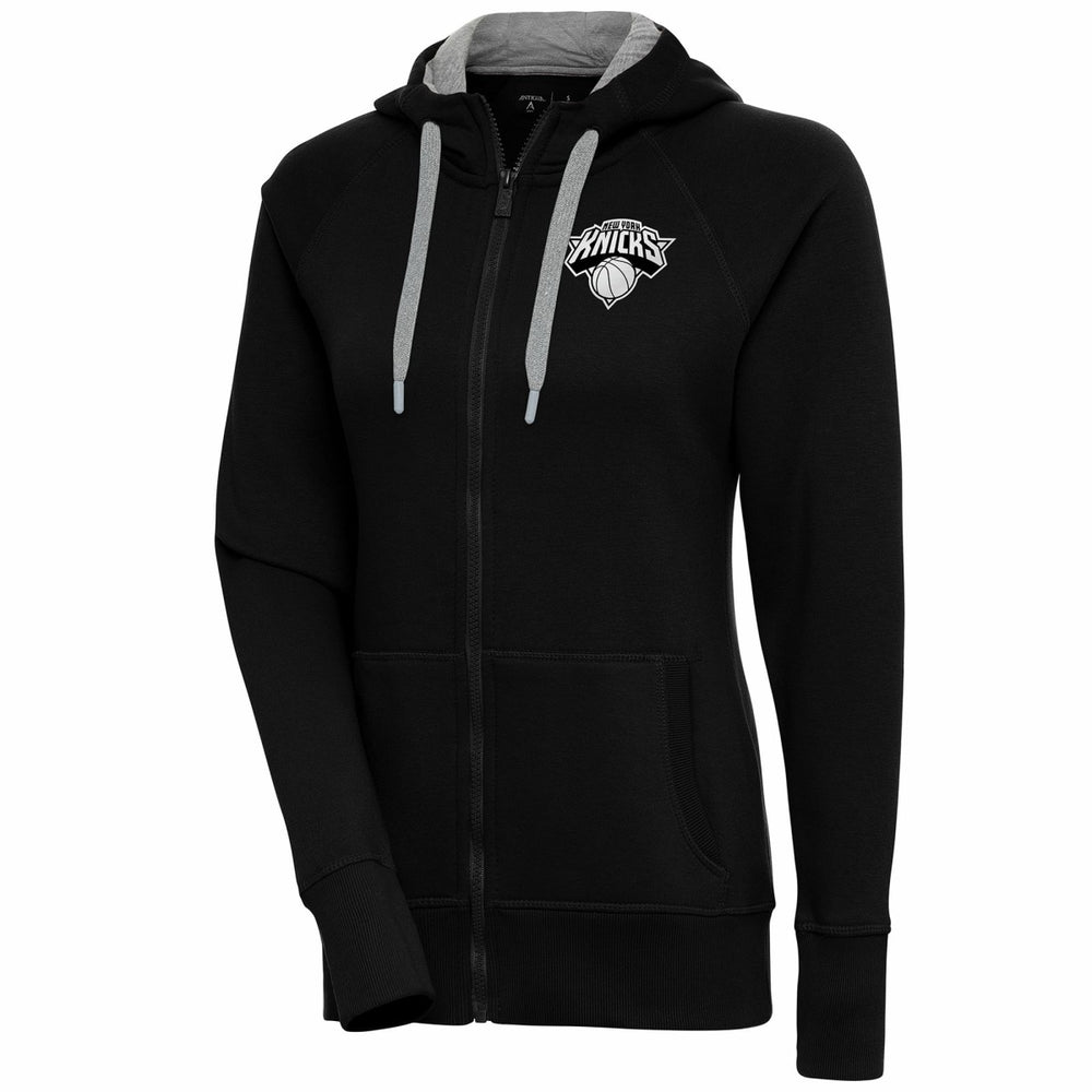 New York Knicks Antigua Women's Brushed Metallic Victory Full-Zip Hoodie - Black