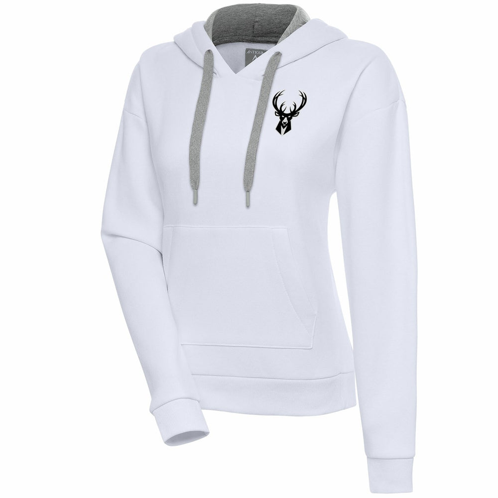 Milwaukee Bucks Antigua Women's Brushed Metallic Victory Pullover Hoodie - White