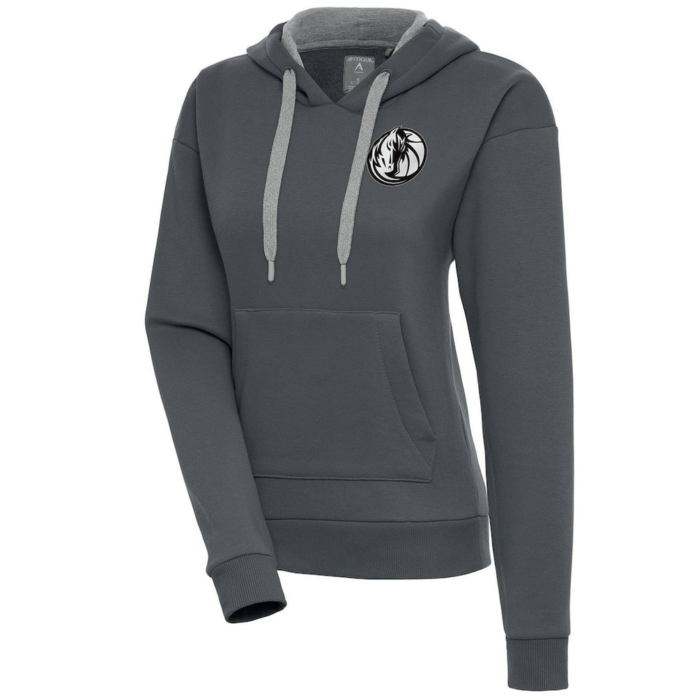 Dallas Mavericks Antigua Women's Brushed Metallic Victory Pullover Hoodie - Charcoal