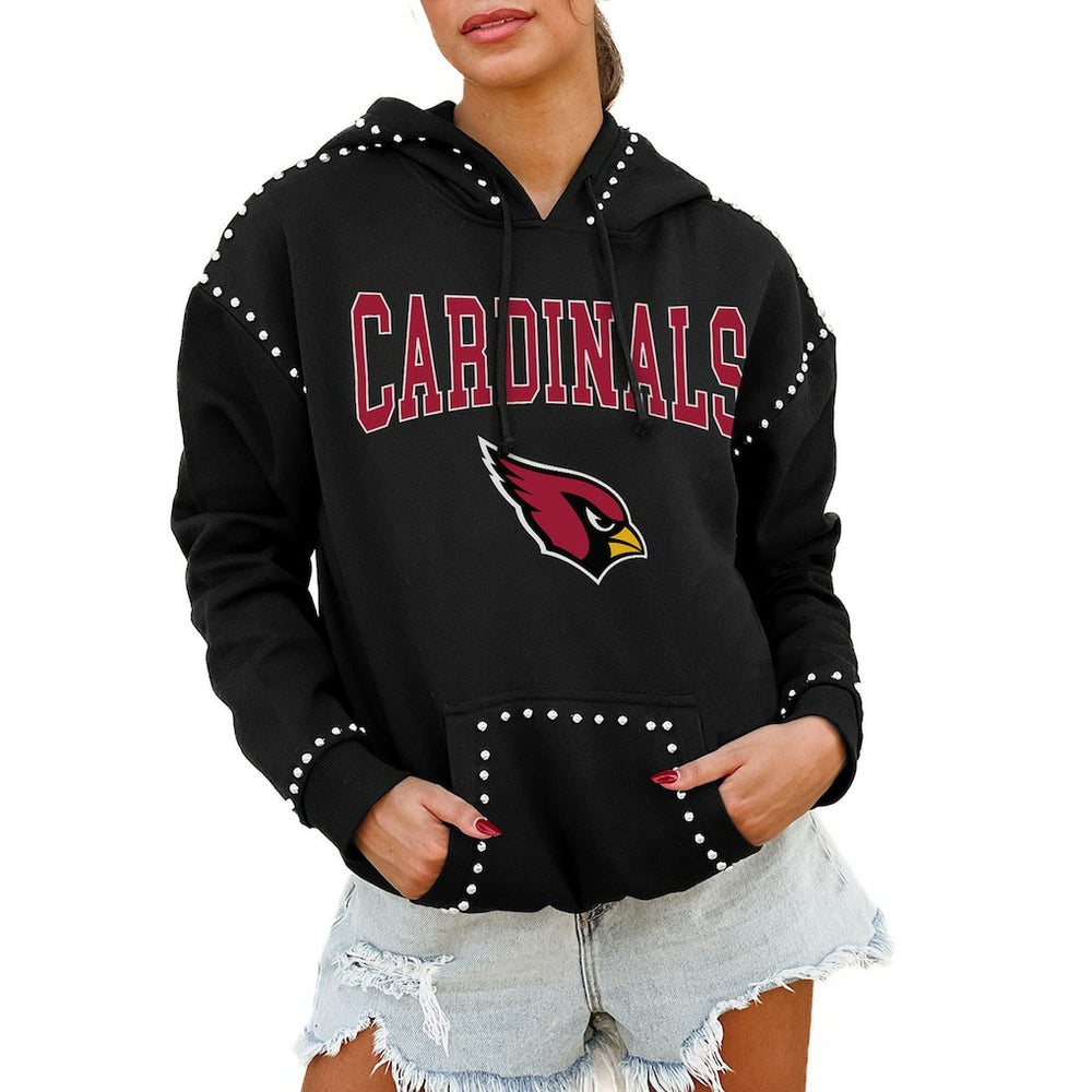 Arizona Cardinals Gameday Couture Women's Oversized Catch the Vibe Studded Pullover Hoodie Black