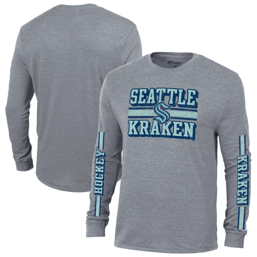 Seattle Kraken Champion Tri-Blend Dual-Stripe Long Sleeve T-Shirt - Heather Gray - NHL 200838112