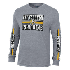 Pittsburgh Penguins Champion Tri-Blend Dual-Stripe Long Sleeve T-Shirt - Heather Gray - NHL 200838114