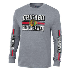 Chicago Blackhawks Champion Tri-Blend Dual-Stripe Long Sleeve T-Shirt - Heather Gray - NHL 200838119