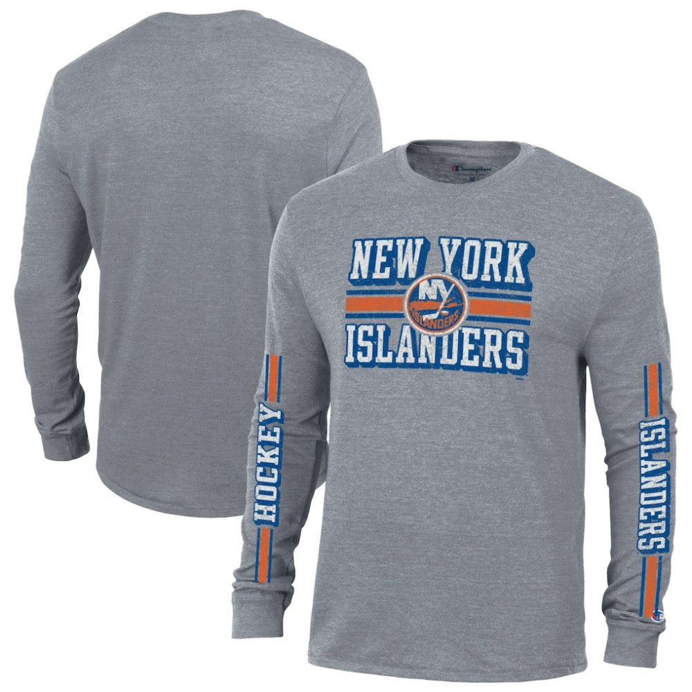 New York Islanders Champion Tri-Blend Dual-Stripe Long Sleeve T-Shirt - Heather Gray - NHL 200838122